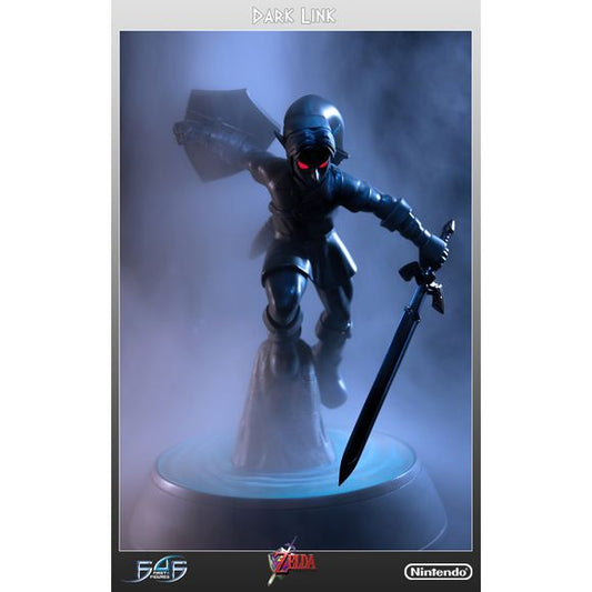 This statue has no edition number, and was a replacement and is in new and unopened condition.
Dark Link appears as the mini-boss of the Water Temple, appearing as Link's shadow in a strange, illusionary room. His voice is the same as Link's, but much lower in tone giving it a demonic feel.
Dark Link is posed ready to engage in combat with Link, about to launch himself straight at the Hero of Time! We have painstakingly added all his distinctive details. You can see gravel detail through the surface of th