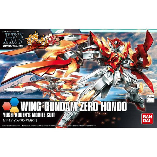 Kouen Yusei's customized XXXG-00W00 Wing Gundam Zero from "Gundam Build Fighters Honoo" (a "Gundam Build Fighters" side story photo novel), the Wing Gundam Zero Honoo, joins Bandai's HGBF lineup! It includes the Hyper Caletvwich, the twin buster rifle and a shield that can store its beam saber.