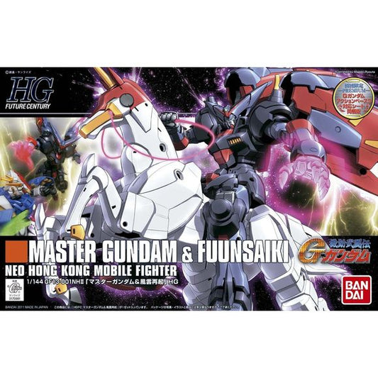 <p>Build and display <strong>HGFC #128 Master Gundam and Fuunsaiki</strong> with this official Bandai Hobby <strong>HG 1/144 scale model kit</strong>.</p>
<p>From the School of the Undefeated of the East comes Master Asia's Master Gundam with his steed, Fuunsaiki. This 2 pack comes loaded with effects for Master Gundam including beam cloth, Sekihatenkyoken palm, different hands, open and closed cloaks, as well as a 1/144 Master Asia.</p>
<p>Fuunsaiki is compattible with other HGFC kits</p>
<p><strong>Produc