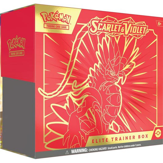 Begin a New Adventure with Pokémon ex! Set out for a journey in the Paldea region! Meet first partners Sprigatito, Fuecoco, and Quaxly, and explore the power of the Legendary Pokémon Koraidon and Miraidon as Pokémon ex.
The Pokémon TCG: Scarlet & Violet Elite Trainer Box includes:
9 Pokémon TCG: Scarlet & Violet booster packs
1 full-art foil promo card featuring Koraidon or Miraidon
65 card sleeves featuring Koraidon or Miraidon
45 Pokémon TCG Energy cards
A player’s guide to the Scarlet & Violet expansi