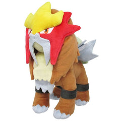 Entei is a massive, leonine quadruped with some mastiff qualities. It is covered in brown fur and a long, light gray cloud of smoke for a mane running along its entire back. It has gray plates on either side of the mane and a plate beneath the cream belly fur on its chest.