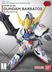 Part of the SD Gundam EX-Standard product line, the Gundam Barbatos has been recreated with an emphasis on articulation and enhanced proportion at an attractive price. Weapons include mace, long-range cannon, and sword that can be mounted on back. Runner x 5, instruction manual.