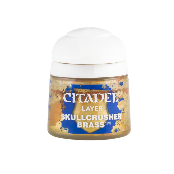 Citadel Layer paints are high quality acrylic paints, and with 70 of them in the Citadel Paint range, you have a huge range of colours and tones to choose from when you paint your miniatures. They are designed to be used straight over Citadel Base paints (and each other) without any mixing. By using several layers you can create a rich, natural finish on your models that looks fantastic on the battlefield. This pot contains 12ml of Skullcrusher Brass, one of 70 Layer paints in the Citadel Paint range. As wi