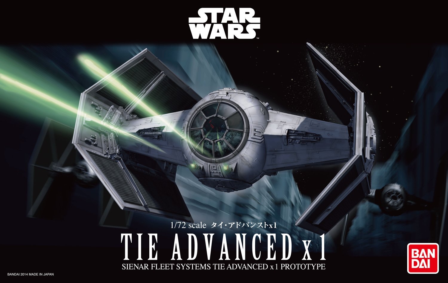 Darth Vader's special Tie Fighter, known as the x1, from the Star Wars universe, features a showcase of Bandai's multi material and color injection technologies. The different components that make up its wings are molded together, yet are still color separated. Includes 2 different canopy types, a window version made of clear plastic, and also a frame version that can allow the seated Darth Vader to be seen more clearly. A nipper or sprue cutter (sold separately) is required for assembly, but does not re
