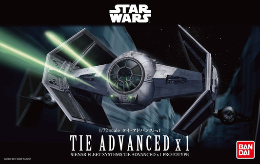 Darth Vader's special Tie Fighter, known as the x1, from the Star Wars universe, features a showcase of Bandai's multi material and color injection technologies. The different components that make up its wings are molded together, yet are still color separated. Includes 2 different canopy types, a window version made of clear plastic, and also a frame version that can allow the seated Darth Vader to be seen more clearly. A nipper or sprue cutter (sold separately) is required for assembly, but does not re