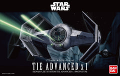 Darth Vader's special Tie Fighter, known as the x1, from the Star Wars universe, features a showcase of Bandai's multi material and color injection technologies. The different components that make up its wings are molded together, yet are still color separated. Includes 2 different canopy types, a window version made of clear plastic, and also a frame version that can allow the seated Darth Vader to be seen more clearly. A nipper or sprue cutter (sold separately) is required for assembly, but does not re
