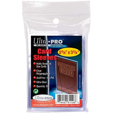 These ultra clear protective sleeves are great for protecting your standard-sized collectible cards. These are typically used to provide extra lining inside rigid toploaders. Size 2 5/8 X 3 5/8.  Each sleeve holds a single card & protects cards while handling. Acid Free, archival quality.