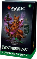 Battle your friends in epic multiplayer battles with a Black-Green deck that’s ready to play right out of the box. This Bloomburrow Squirreled Away Commander Deck includes 1 deck of 100 Magic cards (3 Traditional Foil cards, 97 nonfoil cards), a 2-card Collector Booster Sample Pack (contains 1 Traditional Foil or nonfoil alt-border card of rarity Rare or higher and 1 Traditional Foil Uncommon card), 10 double-sided tokens, 1 deck box (can hold 100 sleeved cards), 1 Life Wheel, 1 strategy insert, and 1 refer
