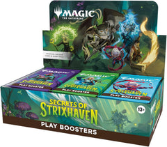 Release Date: Apr 24, 2026
The hallowed halls of Strixhaven welcome you back to school! Choose your college of magical study and expand your education in the greater world of Arcavios. Uncover ancient battlefields, monstrous mires, and mind-bending architecture as you stand against the mysterious threats plaguing the plane. This Secrets of Strixhaven Play Booster Box containing 30 Play Boosters, perfect for both Limited play and opening packs just for fun. Each Play Booster includes 1–5 cards of rarity Rare