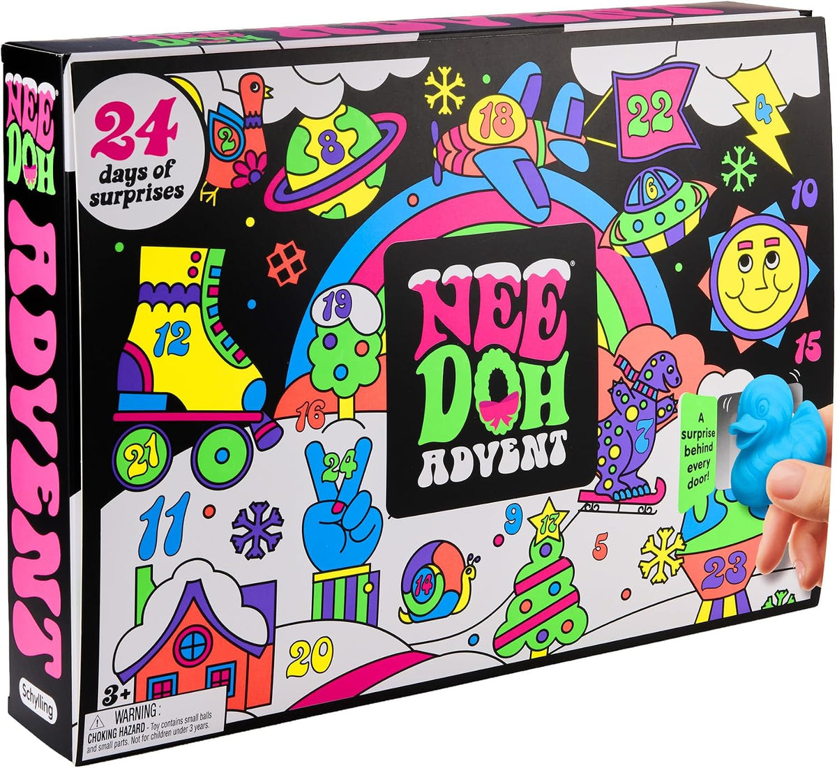 Count down to the holidays with 24 days of squishy surprises! The Schylling NeeDoh 2026 Squishmas Advent Calendar is packed with 24 exclusive mini NeeDoh squeeze toys, each hidden behind its own numbered door. Open one surprise each day and discover a colorful assortment of mini sensory fidget toys in fun shapes, vibrant colors, and satisfying textures.

Made from the same soft, slow-squish material that made NeeDoh a worldwide favorite, these pocket-sized stress toys are perfect for squeezing, stretching,