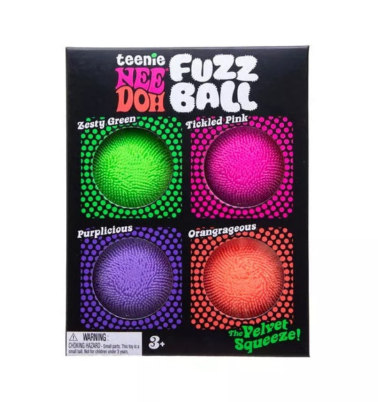 Enjoy four times the textured fun with the Schylling Teenie Fuzz Ball NeeDoh Squishy Fidget Toy 4ct. This set includes four mini fidget toys featuring a soft, velvety exterior and NeeDoh’s signature dough-like filling for a slow-rise squeeze. The fuzzy outer layer adds extra tactile appeal while keeping the classic calming squish inside. Perfect for party favors, classroom rewards, gift bags, and travel activities, this 4-count pack delivers compact sensory fun that’s easy to share and enjoy anywhere. Ships