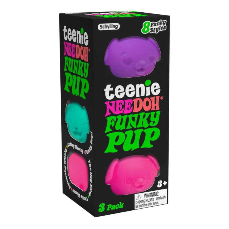 Meet the Teenie Funky Pups — the pint-sized pups from the NeeDoh family, now in a fun dog design perfect for pocket, desk, or backpack. Each 1.75" squishable is filled with NeeDoh's signature moldable "dough" that stretches, squishes, and always bounces back into shape. With playful facial expressions and a soft, satisfying texture, these mini fidgets are a favorite for stress relief, sensory play, and quick chill breaks. Sold in a 3-pack with randomly assorted bright colors — great as a stocking stuffer, p
