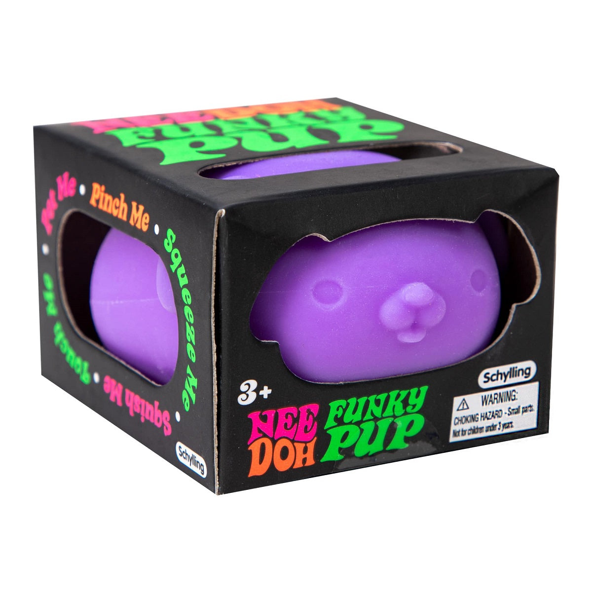 Meet the groovy canine with that familiar squish, NeeDoh® Funky Pup, the pup-shaped sensory squish from Schylling, the original makers of NeeDoh. These adorable doggy details fit right in the palm of your hand, with the same doh-filled NeeDoh satisfaction in an unmistakably playful form. Give a Funky Pup a good squeeze, pull, or smush to help you unwind and relax.

The squishy canine companions come in four assorted colors with the same dough filling that always returns to its original pup shape. A fidget t