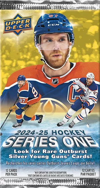 12 cards per pack - Series 1 sports the first 250 cards of the 2024-25 Upper Deck Base Set. Annually, the Upper Deck Base Set is the most widely-collected Base Set in hockey. It includes 198 veteran cards, 49 Young Guns rookie cards and three checklist cards. The iconic Young Guns are the most anticipated rookie cards of the season. Keep an eye out for stunning Outburst Silver parallels of the complete Base Set!