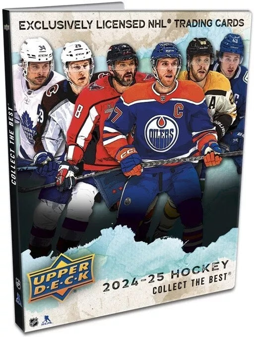 2024/25 Upper Deck Series 1 Hockey Blaster

- 1 trading card binder built to hold the entire 250 card UD1 Base Set.
- 1 hot 12 card UD Pack. Look for iconic young guns rookie cards!
-1 sophomore sensations card you can't find anywhere else!
- 1 poster featuring the complete UD 1 base set checklist
- 1 Trading card collector's guide.
Series 1 sports the first 250 cards of the 2024-25 Upper Deck Base Set. Annually, the Upper Deck Base Set is the most widely-collected Base Set in hockey. It includes 198 vetera