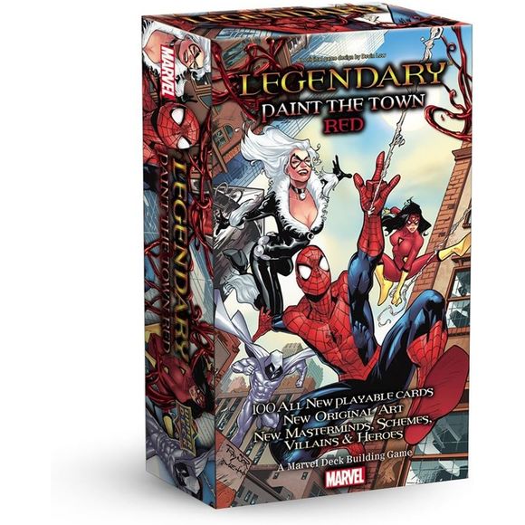 Spider-Man and his allies make their long-awaited return to the Legendary Universe! Legendary: Paint The Town Red is a Small Box Expansion to the Legendary: A Marvel Deck Building Game. 5 new Heroes! 2 new Villain groups! 2 new Masterminds! 4 new Schemes! The game will feature the long awaited appearance of Black Suit Spiderman as well as the evil Mastermind, Carnage. Each Small Box Expansion Set comes with 100 playable cards featuring all original art.