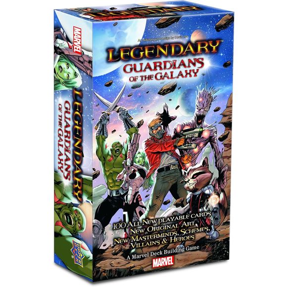 Legendary is getting cosmic in the latest expansion for the critically acclaimed deck building game: The Guardians of the galaxy have arrived. Now you can recruit all of the 5 Guardians to the game for some new and amazing game play. Star Lord, Drax, Gomora, Groot and Rocket are not alone as they will have to battle 2 new Masterminds such as the knee supreme intelligence. New KEYWORDS and mechanics await in the latest from legendary: a Marvel deck building game. Legendary hero or villains core sets required