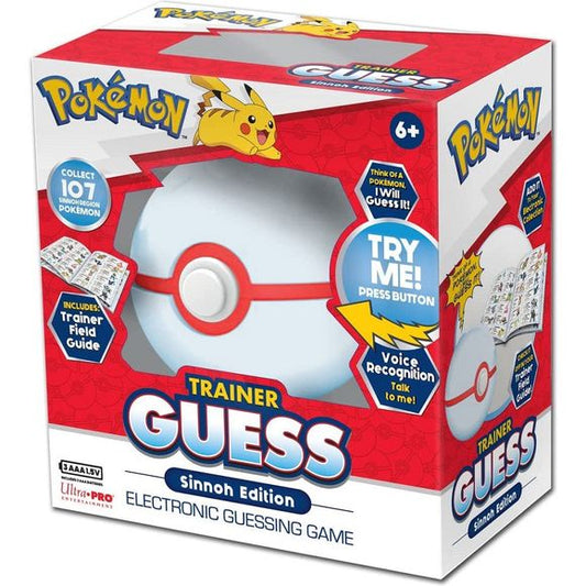 Just think of a Pokémon and answer the questions. Trainer Guess will figure out what Pokémon you’re thinking of! Use the included Trainer Field Guide to guess all Pokémon from different regions and add them to your electronic collection!