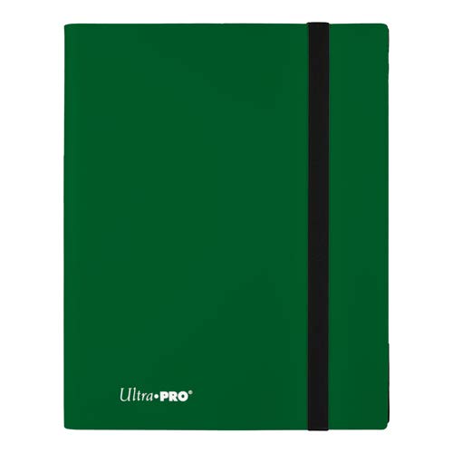 9-Pocket Forest Green PRO-Binder with embossed middle black web material gives cards a classic framed look. Side loading pocket design to prevent cards from easily falling out. Elastic strap holds the binder shut when not in use. All materials made from archival-safe, acid-free non-PVC material. Holds 360 cards in Ultra Pro Deck Protector sleeves.