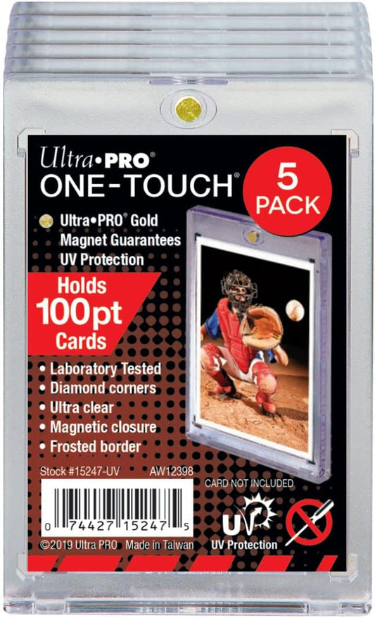 Ultra PRO's ONE-TOUCH holders are premium trading card storage cases designed as the final destination for your collectible trading cards. The two-piece ONE-TOUCH holders are uniquely designed with slide-in hinges and magnetic closure so you'll never have to use a screwdriver again.  (Pack of 5)