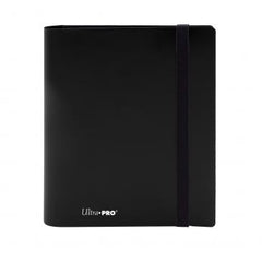 4-pocket Jet Black PRO-Binder with embossed middle black web material gives cards a classic framed look. Side loading pocket design to prevent cards from easily falling out. Elastic strap holds the binder shut when not in use. All materials made from archival-safe, acid-free non-PVC material. Holds 160 cards in Ultra Pro Deck Protector sleeves.