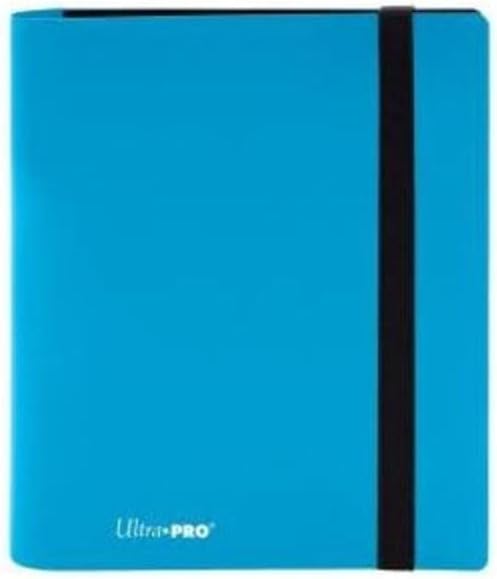 4-pocket Sky Blue PRO-Binder with embossed middle black web material gives cards a classic framed look. Side loading pocket design to prevent cards from easily falling out. Elastic strap holds the binder shut when not in use. All materials made from archival-safe, acid-free non-PVC material. Holds 160 cards in Ultra Pro Deck Protector sleeves.