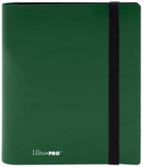 4-pocket Forest Green PRO-Binder with embossed middle black web material gives cards a classic framed look. Side loading pocket design to prevent cards from easily falling out. Elastic strap holds the binder shut when not in use. All materials made from archival-safe, acid-free non-PVC material. Holds 160 cards in Ultra Pro Deck Protector sleeves.