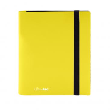 4-pocket Lemon Yellow PRO-Binder with embossed middle black web material gives cards a classic framed look. Side loading pocket design to prevent cards from easily falling out. Elastic strap holds the binder shut when not in use. All materials made from archival-safe, acid-free non-PVC material. Holds 160 cards in Ultra Pro Deck Protector sleeves.