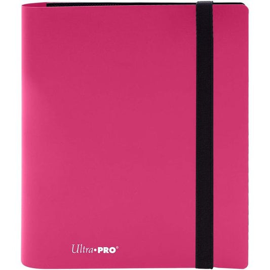 4-pocket Hot Pink PRO-Binder with embossed middle black web material gives cards a classic framed look. Side loading pocket design to prevent cards from easily falling out. Elastic strap holds the binder shut when not in use. All materials made from archival-safe, acid-free non-PVC material. Holds 160 cards in Ultra Pro Deck Protector sleeves.