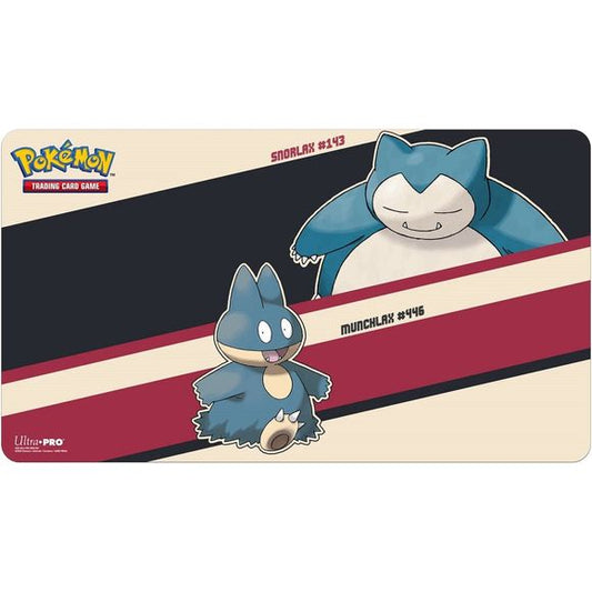 Playmats for Pokemon feature vibrant, full-color artwork of Snorlax and Munchlax. Made with a soft fabric top to reduce damage to cards during play and a non-slip rubber backing to keep the playmat from shifting during use, playmats enhance the gameplay experience. With dimensions of approximately 24 in. x 13.5 in., a playmat also makes an excellent oversize mousepad for home or office. Perfect for the TCG player or collector who loves the Sleeping Pokemon!