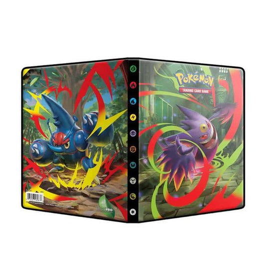 4-Pocket Portfolios for Pokemon feature a vibrant, full-art cover. Each portfolio stores and protects up to 40 standard size cards single-loaded and 80 cards double-loaded in archival-safe polypropylene pages. There are also pages in the center of the portfolio to store up to 4 oversized cards. Made in California, U.S.A.