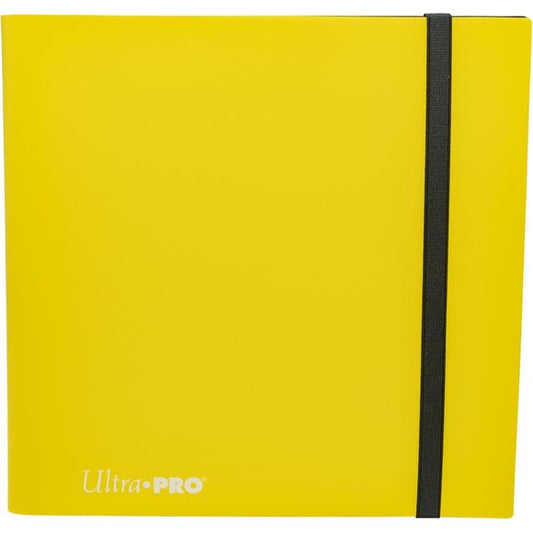 12-pocket Lemon Yellow PRO-Binder with embossed middle black web material gives cards a classic framed look. Side loading pocket design to prevent cards from easily falling out. Elastic strap holds the binder shut when not in use. All materials made from archival-safe, acid-free non-PVC material. Holds 480 cards in Ultra Pro Deck Protector sleeves.