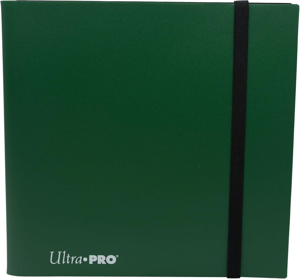 12-pocket Forest Green PRO-Binder with embossed middle black web material gives cards a classic framed look. Side loading pocket design to prevent cards from easily falling out. Elastic strap holds the binder shut when not in use. All materials made from archival-safe, acid-free non-PVC material. Holds 480 cards in Ultra Pro Deck Protector sleeves.