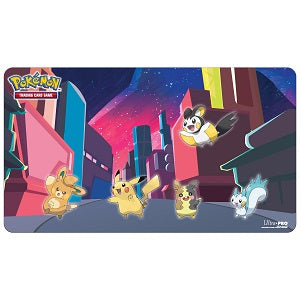 Playmats for Pokemon feature vibrant, full-color artwork of Pikachu, Pawmo, Morpeko, Emolga and Pachirisu. Made with a soft fabric top to reduce damage to cards during play and a non-slip rubber backing to keep the playmat from shifting during use, playmats enhance the gameplay experience. With dimensions of approximately 24 in. x 13.5 in., a playmat also makes an excellent oversize mousepad for home or office.