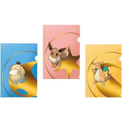 Pokemon Tournament Folios 3-Pack - Psyduck, Eevee, Dragonite. Organize and store your deck lists, tournament notes, and more in Tournament Folios for Pokemon! Each folio features a vibrant full-art cover of iconic Pokemon such as Psyduck, Eevee, Dragonite. The thumb notch cut-out makes it easy to slide your deck list in and out. 3-Pack comes with one of each Pokemon character cover art. Sized to fit deck lists up to size A4. Measures approximately 8.6" x 12.2".