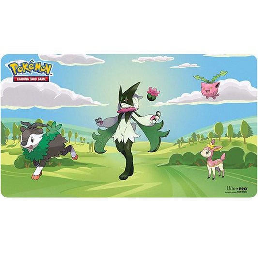 Playmats for Pokemon feature vibrant, full-color artwork. Made with a soft fabric top to reduce damage to cards during play and a non-slip rubber backing to keep the playmat from shifting during use, playmats enhance the gameplay experience. With dimensions of approximately 24 in. x 13.5 in., a playmat also makes an excellent oversize mousepad for home or office.