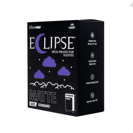 The next evolution of Ultra PRO's legendary ECLIPSE DECK PROTECTOR sleeves is here. Experience the enhanced texture, optimized shuffle feel, and the rigorously tested, consistent quality of the latest ECLIPSE formulation. Designed for competitive play and archival collections, ECLIPSE DECK PROTECTOR sleeves feature fully-opaque backings and split-resistant seals. ECLIPSE DECK PROTECTOR sleeves are available in matte and gloss fronts, standard and small sizes, and 10 vibrant colors.