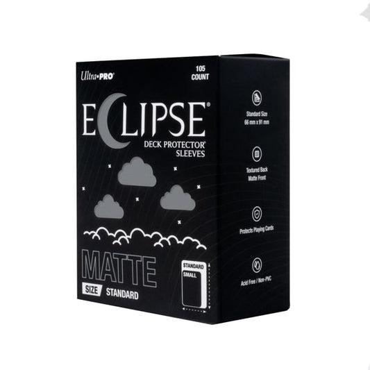 The next evolution of Ultra PRO's legendary ECLIPSE DECK PROTECTOR sleeves is here. Experience the enhanced texture, optimized shuffle feel, and the rigorously tested, consistent quality of the latest ECLIPSE formulation. Designed for competitive play and archival collections, ECLIPSE DECK PROTECTOR sleeves feature fully-opaque backings and split-resistant seals. ECLIPSE DECK PROTECTOR sleeves are available in matte and gloss fronts, standard and small sizes, and 10 vibrant colors.