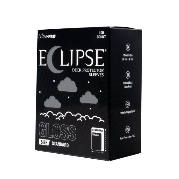 The next evolution of Ultra PRO's legendary ECLIPSE DECK PROTECTOR sleeves is here. Experience the enhanced texture, optimized shuffle feel, and the rigorously tested, consistent quality of the latest ECLIPSE formulation. Designed for competitive play and archival collections, ECLIPSE DECK PROTECTOR sleeves feature fully-opaque backings and split-resistant seals. ECLIPSE DECK PROTECTOR sleeves are available in matte and gloss fronts, standard and small sizes, and 10 vibrant colors.