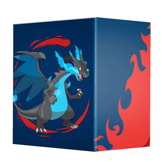 The 100+ Deck Box for the Pokemon Trading Card Game features vibrant, full-color artwork of Mega Charizard X and includes one matching deck divider. Made with archival-safe, acid-free, non-PVC materials, these deck boxes can store up to 100 double-sleeved cards comfortably. The self-locking lid keeps your cards securely stored when not in use, while also offering easy access. Sized for standard size trading cards.