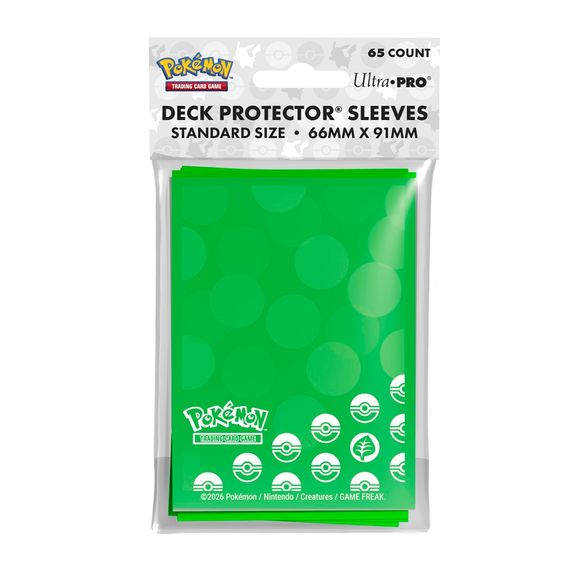 The Energy - Grass Type Deck Protector sleeves for the Pokemon Trading Card Game feature vibrant artwork inspired by the iconic Energy type. Ultra PRO Deck Protector Sleeves are made with our proprietary ChromaFusion Technology to prevent peeling. Archival-safe materials ensure you can sleeve your cards with confidence. Sized for standard size trading cards measuring 2.5 in. x 3.5 in.