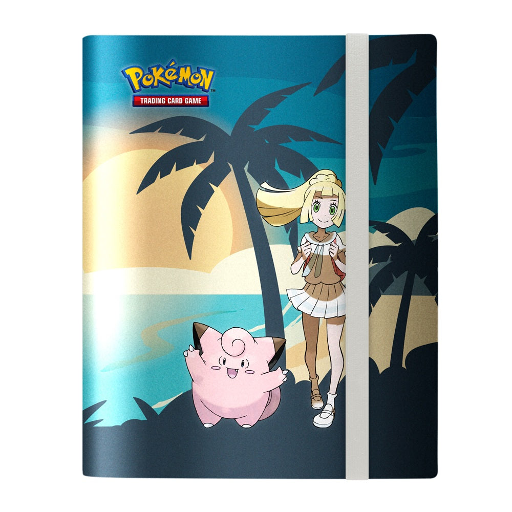 The 9-Pocket PRO-BINDER for the Pokemon Trading Card Game is designed for collecting and organizing your favorite trading cards. This PRO-BINDER features a vibrant, full-art cover of Lillie and Clefairy and includes an elastic strap closure. It contains 20 9-pocket pages with embossed webbing and side-loading pockets to secure your cards. Safely stores up to 360 cards in archival-safe, acid free, non-PVC pages.