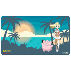The playmat for the Pokemon Trading Card Game features vibrant, full-color artwork of Lillie and Clefairy. Made with a soft fabric top, playmats provide a safe gameplay surface, and a non-slip rubber backing keeps the playmat in place. With dimensions of approximately 24 in. x 13.5 in., a playmat also makes an excellent oversize mousepad for home or office.