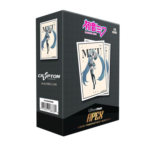 The 105ct APEX DECK PROTECTOR Sleeves for Tabletop Gaming are made with our new easy-shuffle formulation and feature vibrant Hatsune Miku artwork on a textured back. Archival-safe materials ensure you can sleeve your cards with confidence, and the gloss clear front allows your foil cards to shine! Sized for standard size trading cards measuring 2.5 in. x 3.5 in.