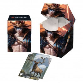 100+ Deck Boxes for Magic: The Gathering feature a vibrant, full-color artwork and includes a deck divider. Made with archival-safe, non-PVC, rigid polypropylene materials, you can store up to 100 double-sleeved cards with confidence. The self-locking lid keeps your cards securely stored when not in use, while also offering easy access. Sized for standard size trading cards.