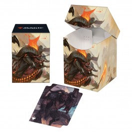 100+ Deck Boxes for Magic: The Gathering feature a vibrant, full-color artwork and includes a deck divider. Made with archival-safe, non-PVC, rigid polypropylene materials, you can store up to 100 double-sleeved cards with confidence. The self-locking lid keeps your cards securely stored when not in use, while also offering easy access. Sized for standard size trading cards.