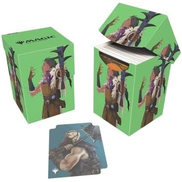 100+ Deck Boxes for Magic: The Gathering feature a vibrant, full-color artwork and includes a deck divider. Made with archival-safe, non-PVC, rigid polypropylene materials, you can store up to 100 double-sleeved cards with confidence. The self-locking lid keeps your cards securely stored when not in use, while also offering easy access. Sized for standard size trading cards.