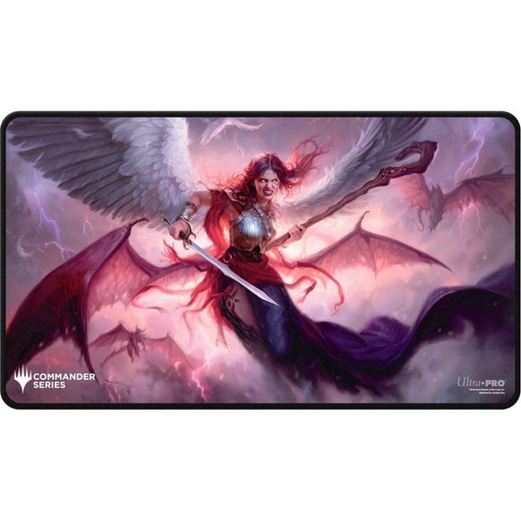 Stitched Edge Playmats featuring popular Magic: The Gathering artwork. Made with a soft fabric top to reduce damage to cards during play and a non-slip rubber backing to keep the playmat from shifting during use, playmats enhance the gameplay experience. The stitched edges offer an added premium feel. With dimensions of approximately 24 in. x 13.5 in., a playmat also makes an excellent oversize mousepad for home or office.