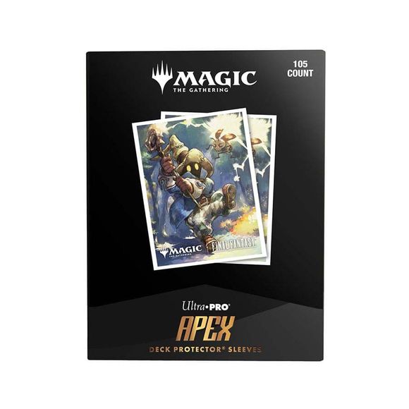 The 105ct APEX Deck Protector sleeves for Magic: The Gathering(R) --- FINAL FANTASY feature vibrant Final Fantasy - Universes Beyond art from the trading card game. Archival-safe polypropylene materials ensure you can sleeve your cards with confidence. Sized for standard size trading cards measuring 2.5 in. x 3.5 in. The gloss clear front lets your foil cards shine!