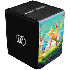The MAGIC: THE GATHERING - FINAL FANTASY Alcove Flip Deck Box features a vibrant, full-color leatherette finish, strong magnetic closure, and dual thumb notches for easy access to your deck. This Deck Box holds up to 100 double-sleeved standard-size trading cards in Ultra PRO Deck Protector sleeves.